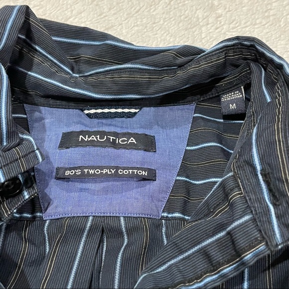 Nautica 80’s Two-Ply Cotton Button Down Shirt Men Size M Long Sleeve Striped - Picture 3 of 8